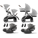 Cybex Trio Gemellare Gazelle S SLV Stone Grey con Cloud T i-Size