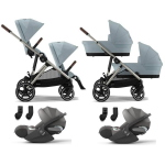 Cybex Trio Gemellare Gazelle S Stormy Blue con Cloud T i-Size