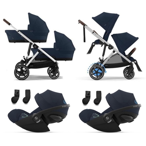 Cybex Trio Gemellare e-Gazelle S SLV Ocean Blue con Cloud G Plus i-Size