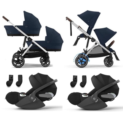 Cybex Trio Gemellare e-Gazelle S SLV Ocean Blue con Cloud T i-Size
