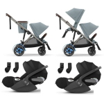 Cybex Gemellare e-Gazelle S TPE Stormy Blue con 2 Cloud T i-Size