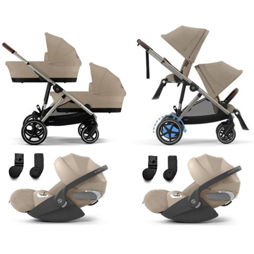 Cybex Trio Gemellare e-Gazelle S Almond Beige con Cloud T Plus i-Size