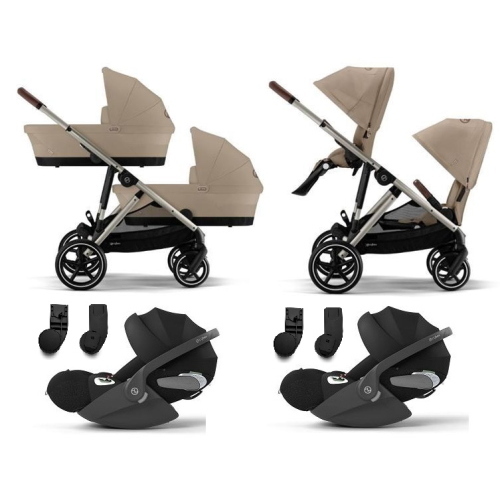 Cybex Trio Gemellare Gazelle S Almond Beige con Cloud T i-Size
