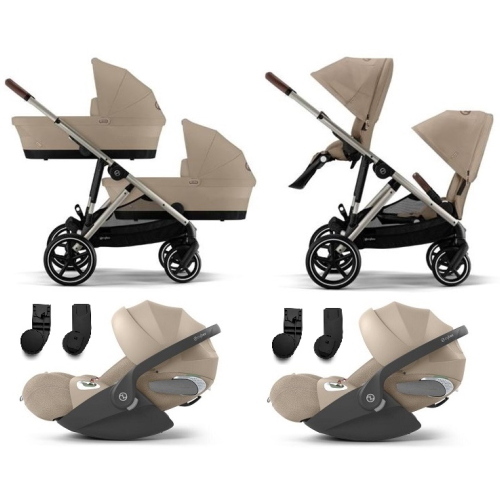 Cybex Trio Gemellare Gazelle S Almond Beige con Cloud T Plus i-Size