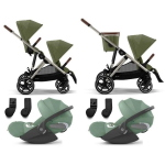 Cybex Gemellare Gazelle S TPE Moss Green con 2 Cloud T Plus i-Size