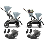 Cybex Gemellare Gazelle S TPE Stormy Blue con 2 Cloud T I-Size