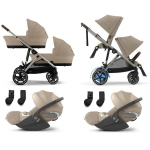 Cybex Trio Gemellare e-Gazelle S Almond Beige con Cloud T Plus i-Size