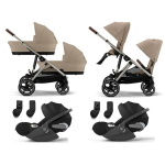 Cybex Trio Gemellare Gazelle S Almond Beige con Cloud T i-Size