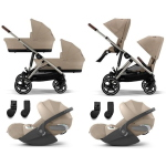 Cybex Trio Gemellare Gazelle S Almond Beige con Cloud T Plus i-Size