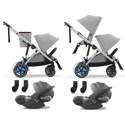 Cybex Gemellare e-Gazelle S SLV Stone Grey con 2 Cloud T i-Size