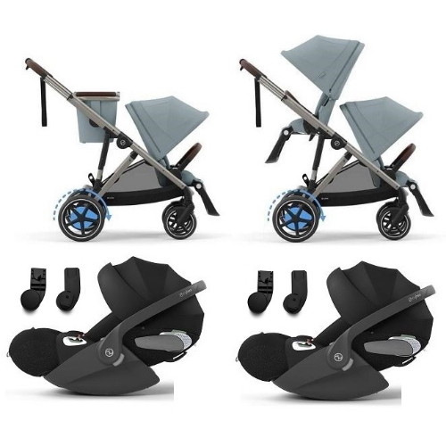 Cybex Gemellare e-Gazelle S TPE Stormy Blue con 2 Cloud T i-Size