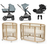 Kit Nascita Neonato Trio EOS Lux Sky Blue e Stokke Sleepi V3 Natural 