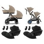 Cybex Trio Gemellare e-Gazelle S Almond Beige con Cloud G3 i-Size