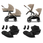 Cybex Trio Gemellare Gazelle S Almond Beige con Cloud G3 i-Size
