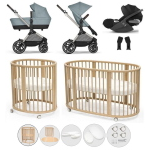 Kit Nascita Neonato Trio EOS Lux Sky Blue e Stokke Sleepi V3 Natural