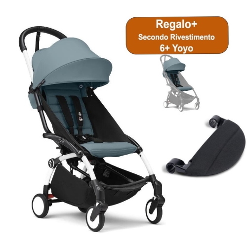 Passeggino Stokke Yoyo 3 White-Aqua con Poggiagambe +Regalo