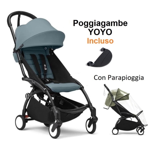 Stokke Passeggino Yoyo 3 Black-Aqua con parapioggia e poggiagambe