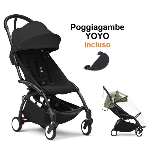 Stokke Passeggino Yoyo 3 Black con parapioggia e Poggiagambe